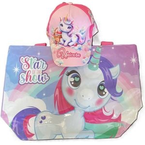 Unicorn Sparkle Kids Swimming Beach Bag 48cm Plus Unicorn Baseball Cap Bundle