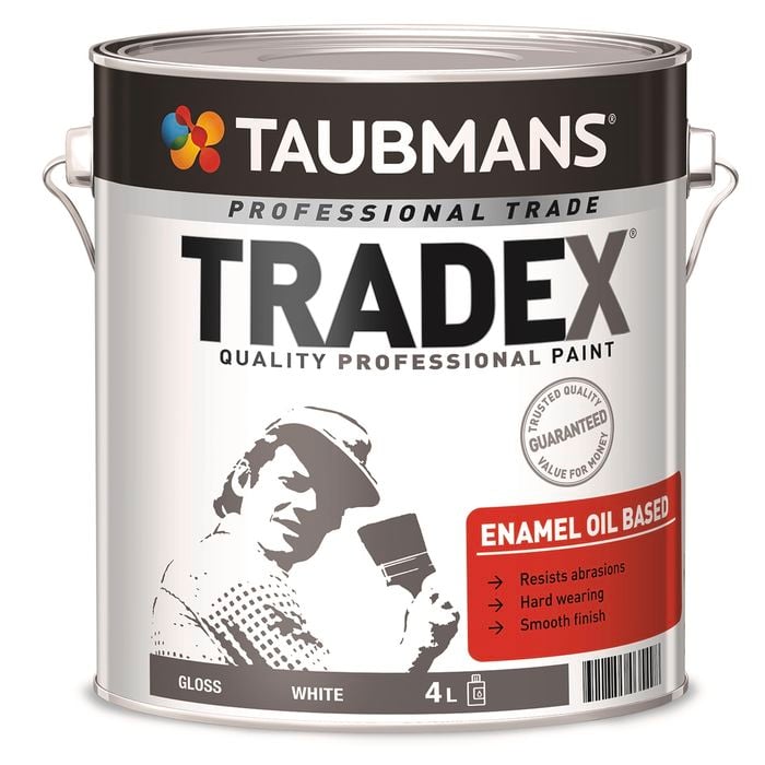 Taubmans 4L Gloss Oil Based White Tradex Enamel Paint