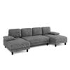 Advwin 280cm 4 Seater Sectional Sofa Corduroy Fabric U Shape Couch Modern Sofa Couch with Double Chaise Deep Grey
