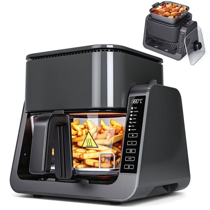 Advwin Air Fryer & BBQ Grill, Oil-less Top Grill & Bottom Fryer, 6L Digital Touch Screen Cooker, Grey