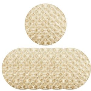 Catzon 6 Pcs Round Ginkgo Pvc Placemats Hollowed-out Party Gold