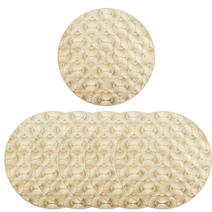 Catzon 6 Pcs Round Ginkgo Pvc Placemats Hollowed-out Party Gold