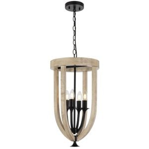 Telbix Hosley Modern Pendant Hanging Lamp Light Metal Wood Black Oak Matte Wood Tones