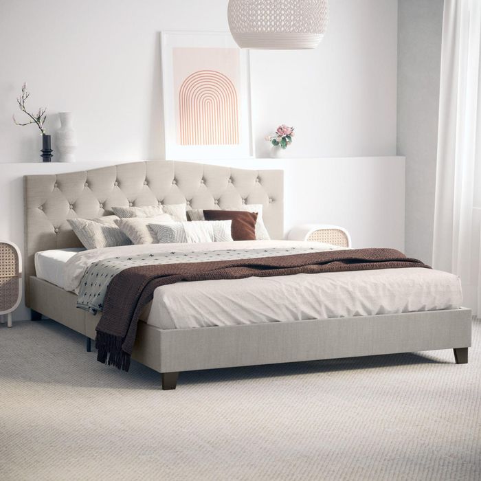 Sonata Queen Beige Curved Bed Frame