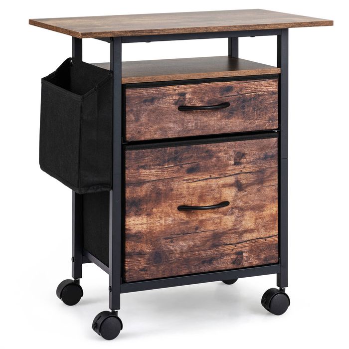 Costway 2Drawer Mobile File Cabinet Extended Printer TableTop Under Desk