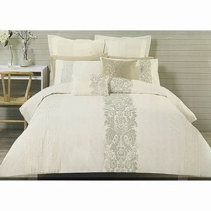 Bloomington Catherine Cream Taupe Embroidery Quilt Cover Set Queen 210 cm x 210 cm