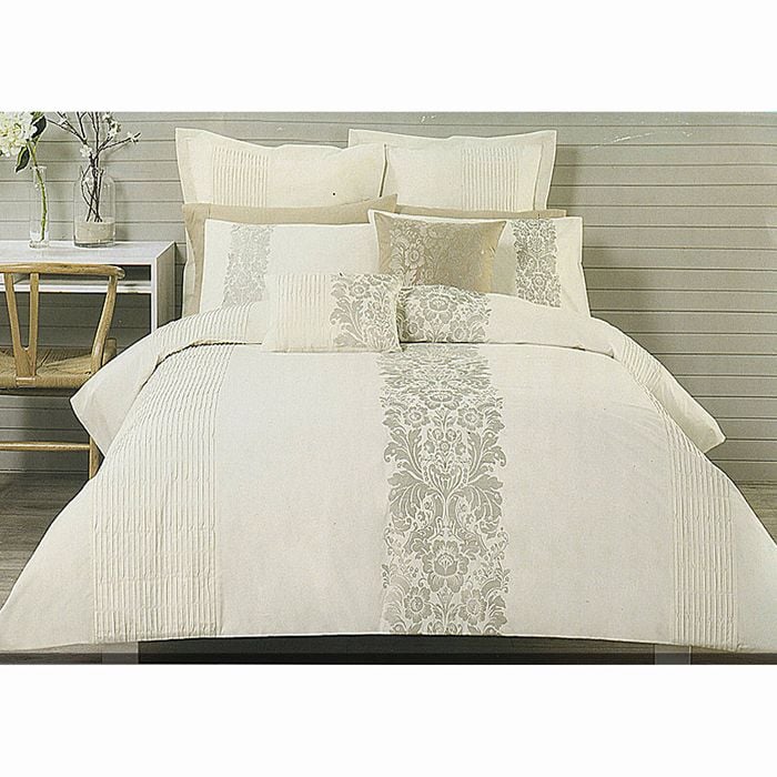 Bloomington Catherine Cream Taupe Embroidery Quilt Cover Set Queen 210 cm x 210 cm