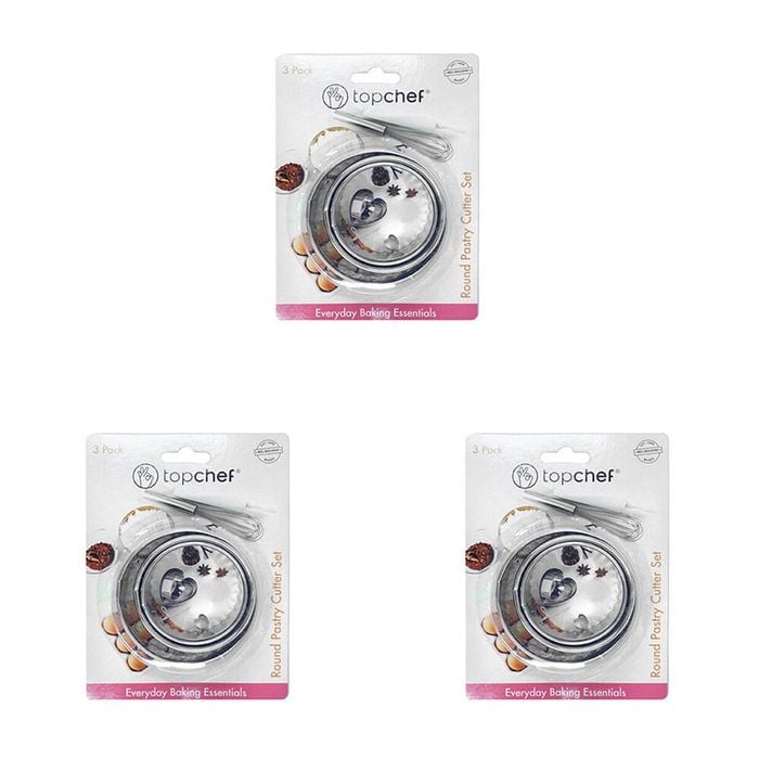 3x 3pc Topchef Stainless Steel Round Pastry Cutter Baking Set 6-8cm Silver