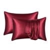 Catzon 2 Pcs Satin Pillowcases with Envelope Closure for Hair and Skin 51X66cm-Wine Red