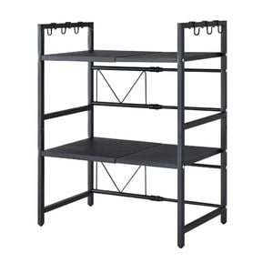 CARLA HOME 3-Tier Microwave Oven Rack with Adjustable Metal Kitchen Shelf Stand for Countertop Storage and 6 Hooks for Utensils