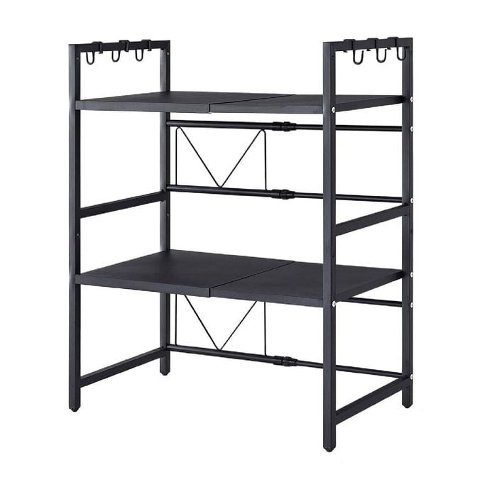 CARLA HOME 3-Tier Microwave Oven Rack with Adjustable Metal Kitchen Shelf Stand for Countertop Storage and 6 Hooks for Utensils