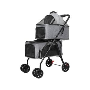 Pawz Foldable Two-Tier Double Pet Stroller Grey