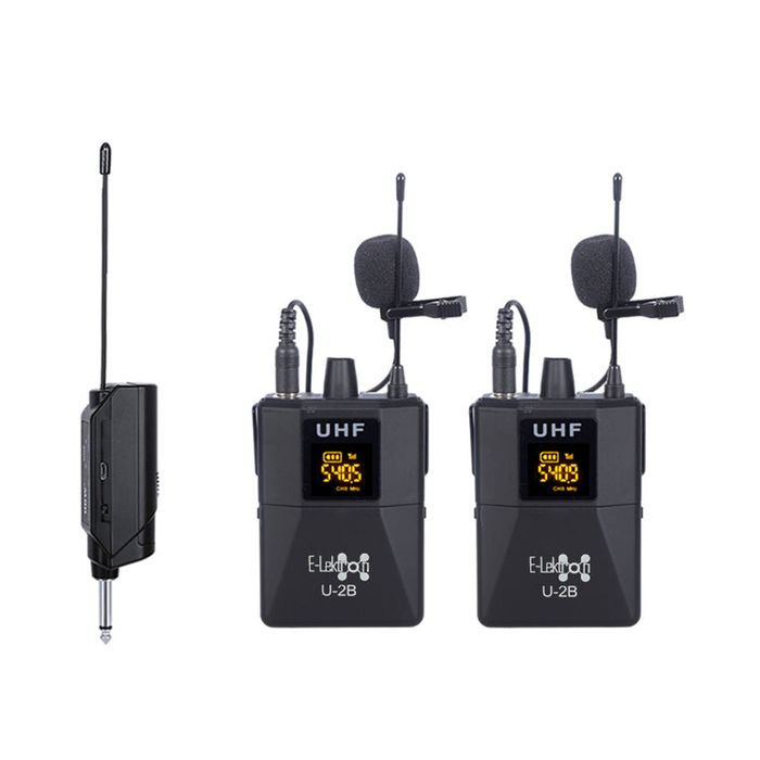 E-Lektron U-2BL UHF 20 Channel Tunable 2x Wireless Bodypack Headset Lavalier Microphone with Mini Plug Receiver