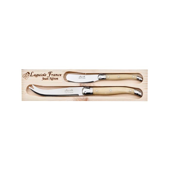 Laguiole Jean Neron 2pc Cheese Knife & Spreader Set - Light Horn