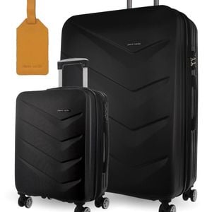 2pc Pierre Cardin Hard-Shell Medium Suitcase & Cabin Set w/Luggage Tag Black
