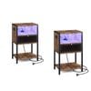 Ufurniture 2xside Table With Led Light And Power Outlet Metal Mesh Drawer And Open Shelves Industrial Brown