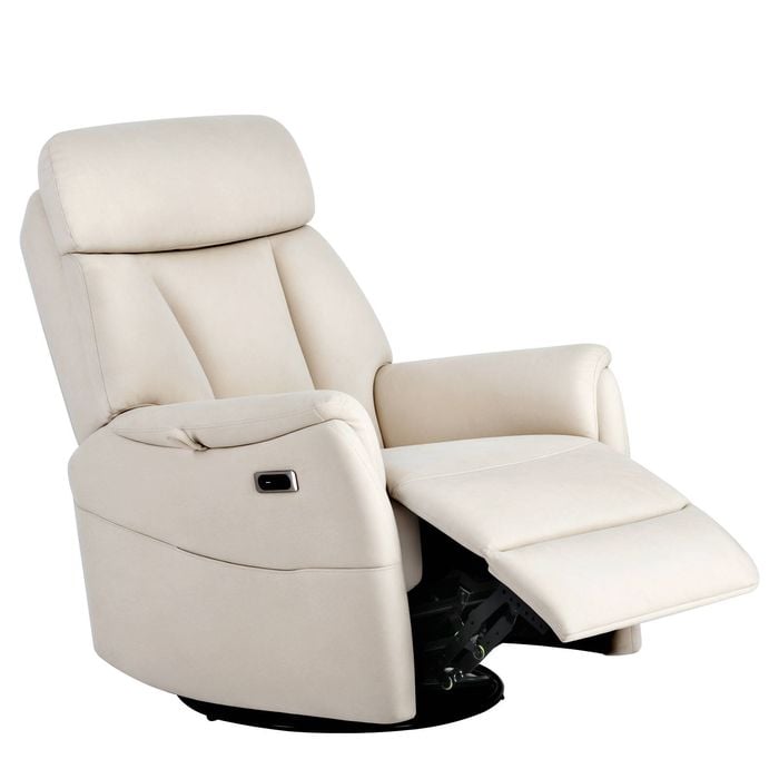 Ufurniture Recliner Chair Electric Massage Heat Armchair 360 Swivel Velvet Lounge Sofa with Side Pocket and USB Port Beige