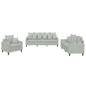 vidaXL Sofa Set with Cushions 2-Seater Sofa Couch 3 Piece Light Grey Velvet