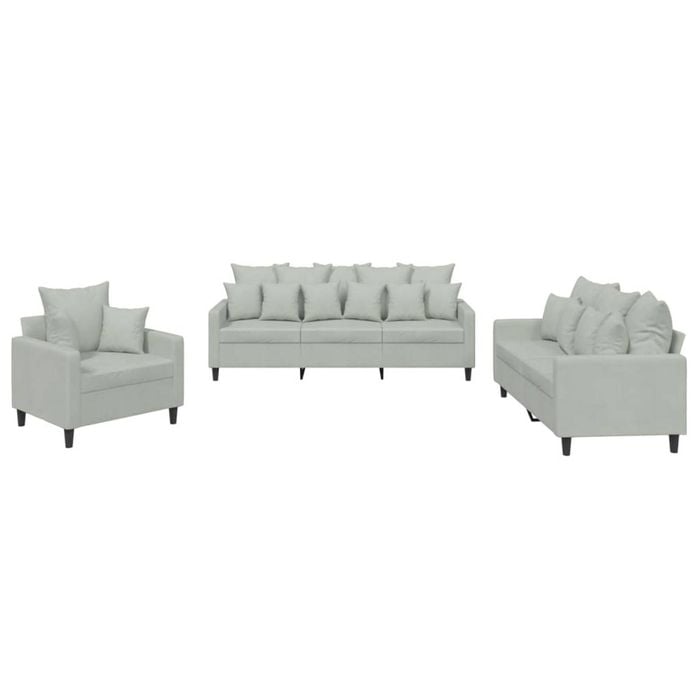 vidaXL Sofa Set with Cushions 2-Seater Sofa Couch 3 Piece Light Grey Velvet
