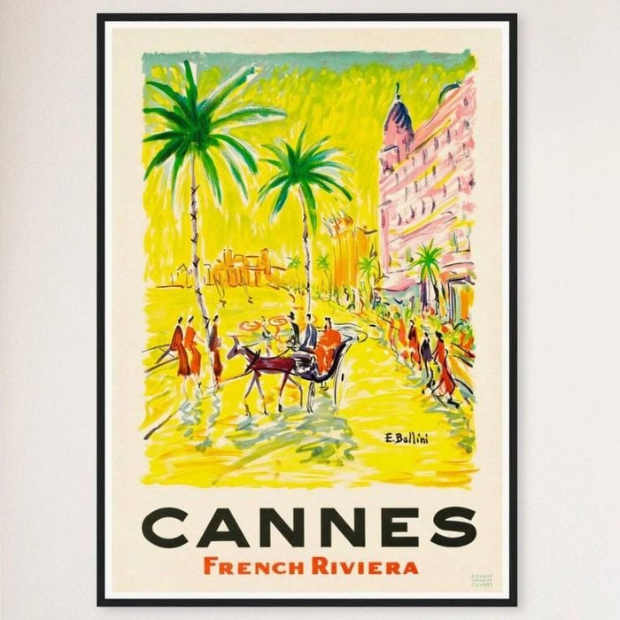 Galrie Cannes Vintage Travel Poster: Explore the Glamour of French Riviera Art Print, Black Frame, 50 x 70cm (20 x 28inch)