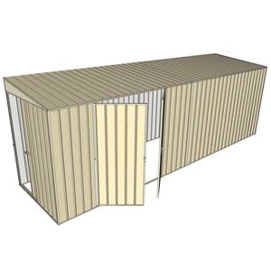 Build-a-Shed 1.5 x 6 x 2m Tunnel Shed Tunnel Sliding Door Plus Double Hinged Doors - Cream