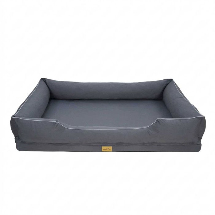 P&P Gray Beige Orthopedic Bolster Dog Bed with Washable Cover and Non Slip Paw Print Base 3XL