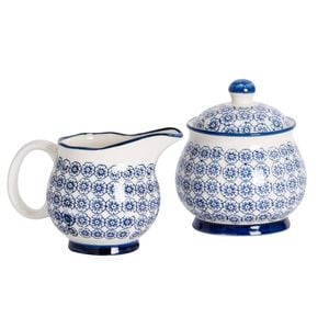 Nicola Spring Hand Printed Milk And Sugar Set - Stoneware Tea Coffee Kitchen Containers - 300ml - Navy
