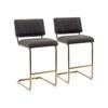 Mila Bar Stool (Set of 2) - Black Boucle Fabric Golden Legs