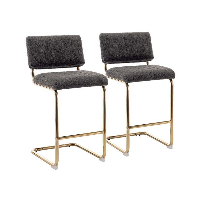 Mila Bar Stool (Set of 2) - Black Boucle Fabric Golden Legs