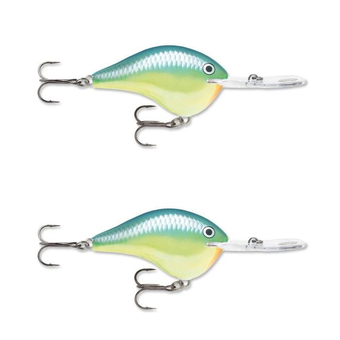 2x Rapala Dives to 20ft Crankbait Lures with Deep Diving Metal Disc - Caribbean