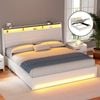 HOMFURN King LED Gas-Lift Storage Bed Frame – White PU Leather