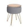 La Bella Grey Side Table Storage Ottoman - Velvet Stool Vanity Footstool REMY