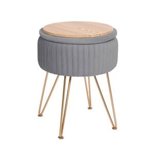 La Bella Grey Side Table Storage Ottoman - Velvet Stool Vanity Footstool REMY