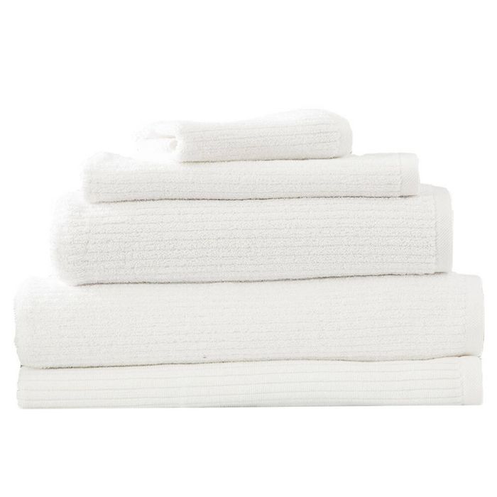 5pc Renee Taylor Bath/Hand Towel Set Cobblestone 650 GSM Cotton Ribbed White