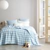 Renee Taylor Gingham Washed Cotton Yarn Dyed Revesible Textured Blanket Queen/king French Blue