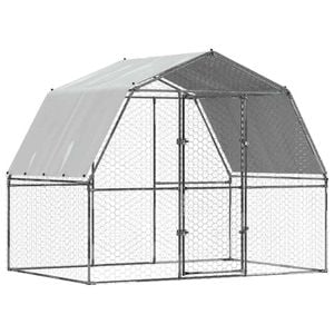 vidaXL Chicken Cage with Roof and Door Hen Coop Playpen Silver Galvanised Steel 285x195x230 cm