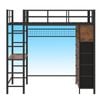 Ufurniture Loft Bed With Power Outlet Single Led Bunk Bed With Desk & Storage Dual Ladder Heavy Duty Metal Bed Frame Black