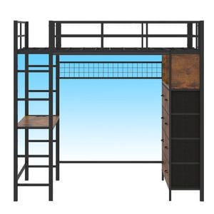 Ufurniture Loft Bed With Power Outlet Single Led Bunk Bed With Desk & Storage Dual Ladder Heavy Duty Metal Bed Frame Black