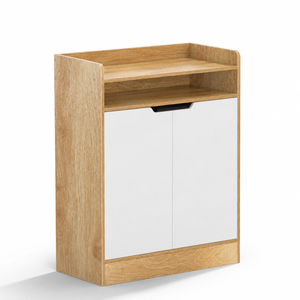 Roomo 3-Tier Shoe Cabinet with Doors, Wooden Shoe Storage Organizer for Hallway, Entryway & Bedroom, White Wood