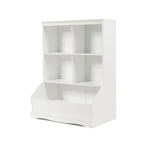 Costway 3-tier Kids Bookcase Wooden Kid Bookshelf 4-cubby Toy Storage Organiser Display Cabinet, Playroom Bedroom, White