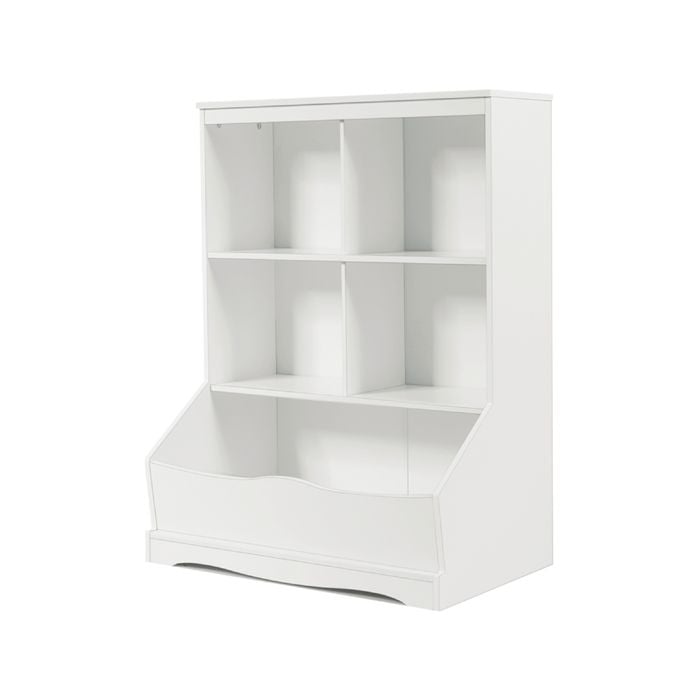 Costway 3-tier Kids Bookcase Wooden Kid Bookshelf 4-cubby Toy Storage Organiser Display Cabinet, Playroom Bedroom, White