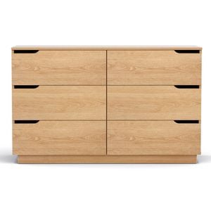 Homfurn 6-drawer Chest Dresser Lowboy 120cm Pine Finish Storage Cabinet