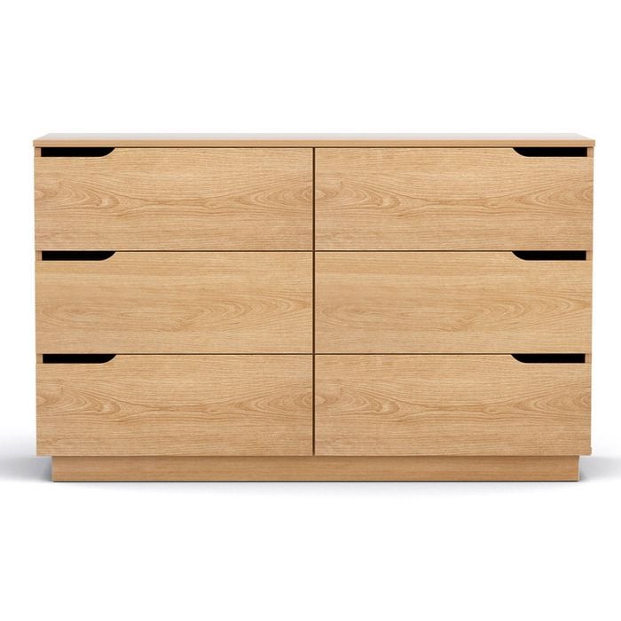Homfurn 6-drawer Chest Dresser Lowboy 120cm Pine Finish Storage Cabinet
