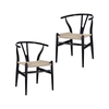 Sd House Set Of 2 - Hans Wegner Replica Wishbone Cord Dining Chair - Natural Seat - Black