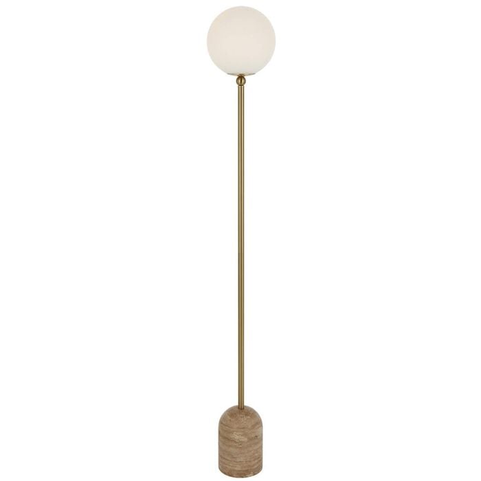 Telbix Gina Modern Standing Floor Lamp Light Travertine Glass Metal Beige Opal Matt Gloss