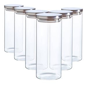 Argon Tableware Glass Storage Jar - Silver Lid - 1.5 Litre - 6x Modern Round Scandi Organisation Container Glass Jar