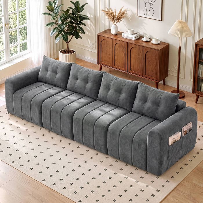 Advwin 300cm 4 Seater Sofa Chenille Modular Sectional Couch No Assembly Grey