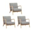 Oikiture 3X Armchair Lounge Chair Accent Armchairs Couches Sofa Wood Light Grey
