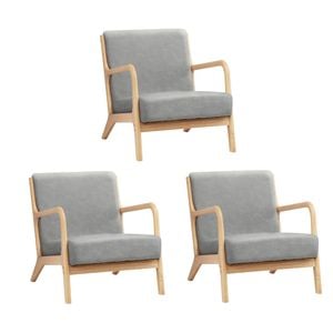 Oikiture 3X Armchair Lounge Chair Accent Armchairs Couches Sofa Wood Light Grey