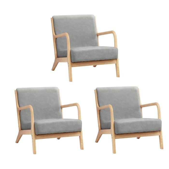 Oikiture 3X Armchair Lounge Chair Accent Armchairs Couches Sofa Wood Light Grey